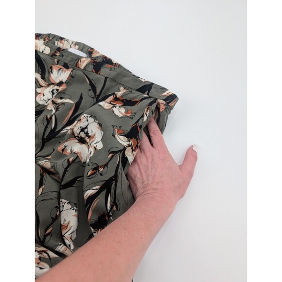 Nordstrom Rack Green Wide Leg Floral Ankle Pants Stretch Pockets XL 34"x24" - Picture 7 of 9